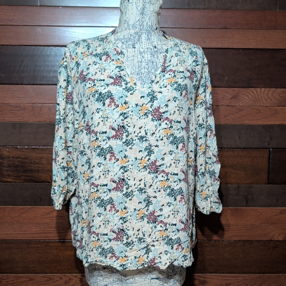 Falls Creek Floral Women's Blouse - Cream, Green, Yellow